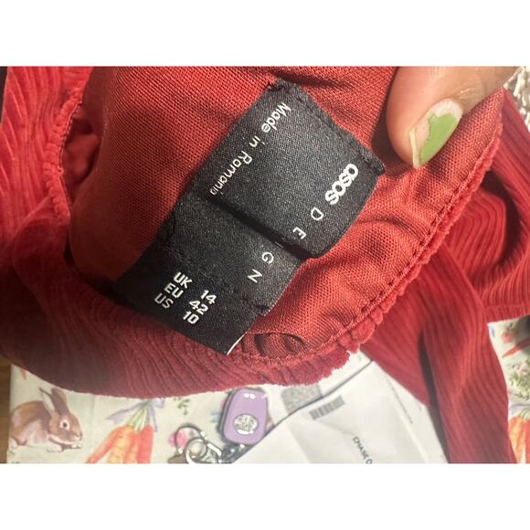 ASOS DESIGN Ribbed Midi Dress with Crossover – Deep Red - Picture 7 of 8